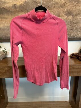 Free People Raspberry Pink Mock Neck Long Sleeve Tee